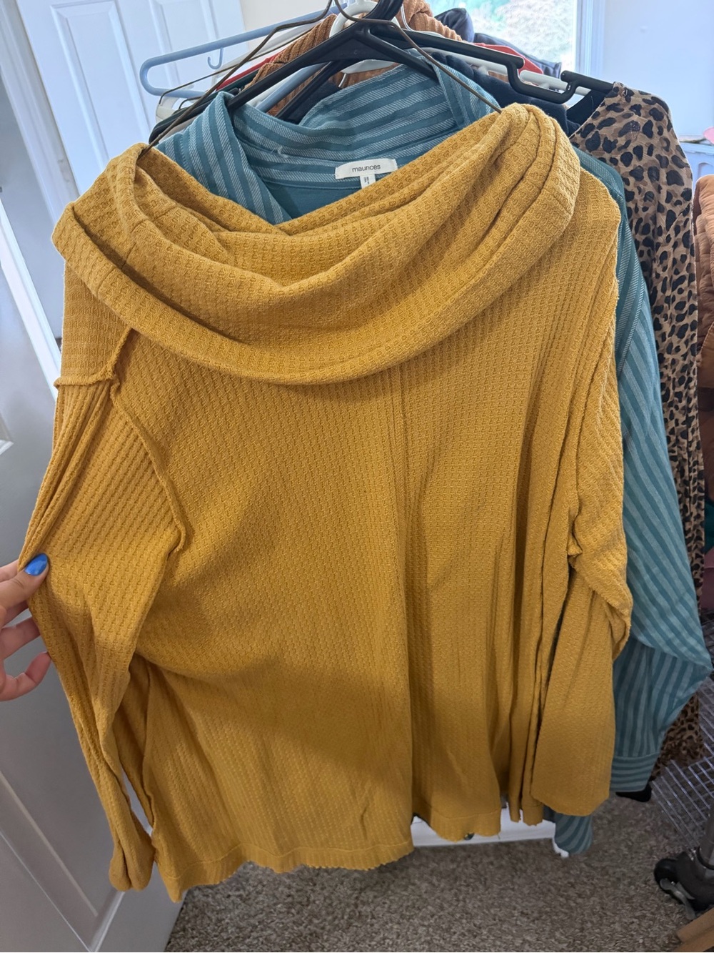 Mustard Cowl Neck Waffle Knit Sweater
